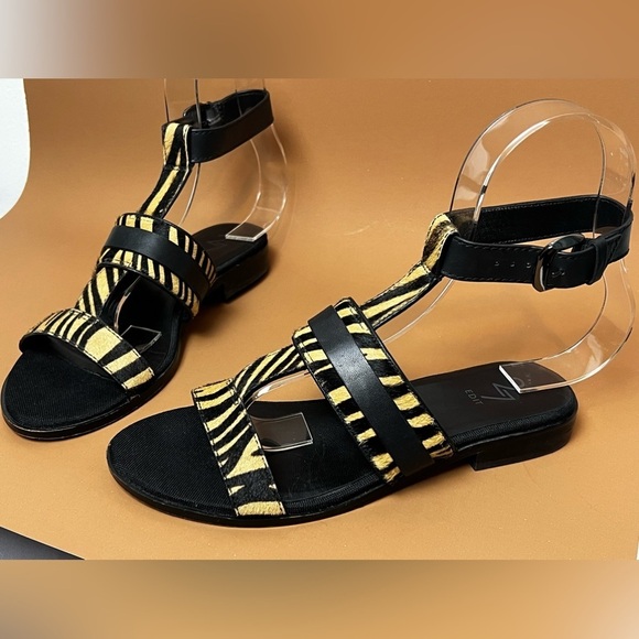 Naturalized 27 EDIT Elva calf hair and Leather Sandals Black and Brown size 9 - Picture 3 of 9